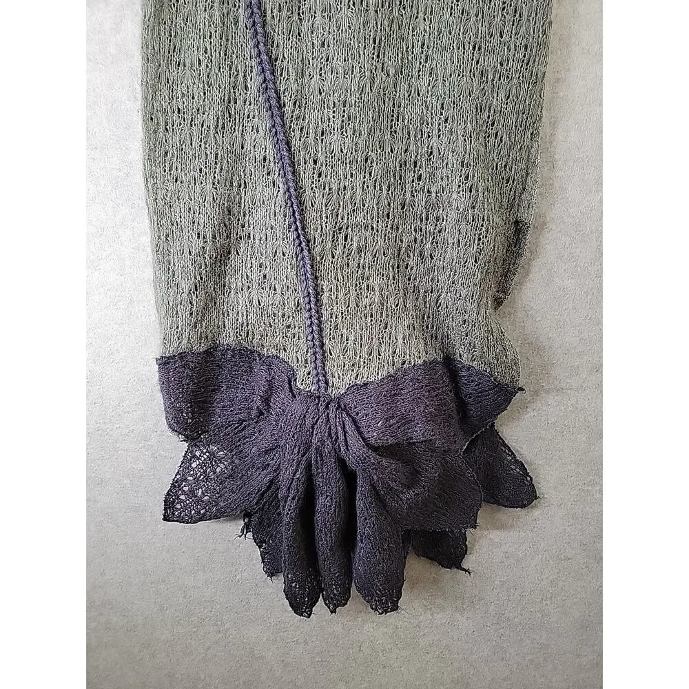 MADISON 88 Blue & Gray Fine Knit Scarf Wearable Art Flower Bow Soft Cottage Core